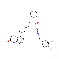 O=C1COc2c(cccc2[C@@H](O)CNCCN(C(=O)CCNCCc2ccc(Cl)c(Cl)c2)C2CCCCC2)N1 ZINC000230499113
