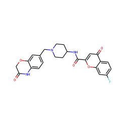 O=C1COc2cc(CN3CCC(NC(=O)c4cc(=O)c5ccc(F)cc5o4)CC3)ccc2N1 ZINC000036351912