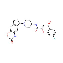 O=C1COc2cc3c(cc2N1)[C@H](N1CCC(NC(=O)c2cc(=O)c4ccc(F)cc4o2)CC1)CC3 ZINC000036351729
