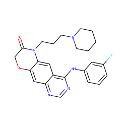 O=C1COc2cc3ncnc(Nc4cccc(F)c4)c3cc2N1CCCN1CCCCC1 ZINC000653742670