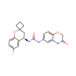 O=C1COc2ccc(NC(=O)N[C@@H]3CC4(CCC4)Oc4ccc(F)cc43)cc2N1 ZINC000144424569