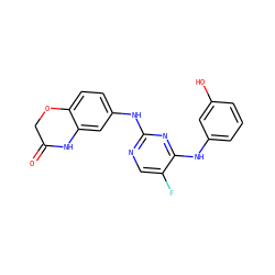 O=C1COc2ccc(Nc3ncc(F)c(Nc4cccc(O)c4)n3)cc2N1 ZINC000035791895