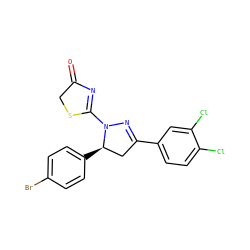 O=C1CSC(N2N=C(c3ccc(Cl)c(Cl)c3)C[C@H]2c2ccc(Br)cc2)=N1 ZINC000095576215