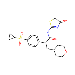 O=C1CSC(NC(=O)[C@H](CC2CCOCC2)c2ccc(S(=O)(=O)C3CC3)cc2)=N1 ZINC000049803558