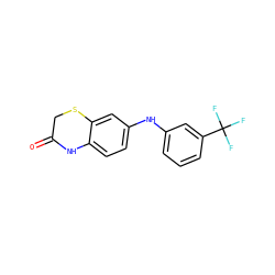 O=C1CSc2cc(Nc3cccc(C(F)(F)F)c3)ccc2N1 ZINC000169353125