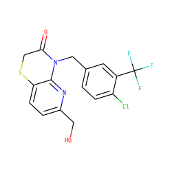 O=C1CSc2ccc(CO)nc2N1Cc1ccc(Cl)c(C(F)(F)F)c1 ZINC000169348918