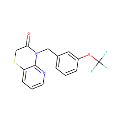 O=C1CSc2cccnc2N1Cc1cccc(OC(F)(F)F)c1 ZINC000169348915
