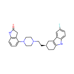 O=C1Cc2c(cccc2N2CCN(CC[C@@H]3CCc4[nH]c5ccc(F)cc5c4C3)CC2)N1 ZINC000084725293