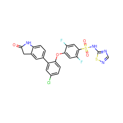 O=C1Cc2cc(-c3cc(Cl)ccc3Oc3cc(F)c(S(=O)(=O)Nc4ncns4)cc3F)ccc2N1 ZINC000205528595