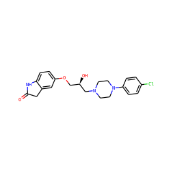 O=C1Cc2cc(OC[C@@H](O)CN3CCN(c4ccc(Cl)cc4)CC3)ccc2N1 ZINC000117792554