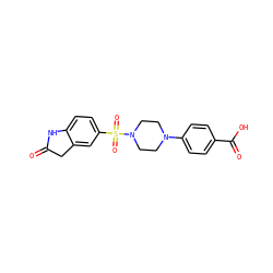 O=C1Cc2cc(S(=O)(=O)N3CCN(c4ccc(C(=O)O)cc4)CC3)ccc2N1 ZINC000061943375