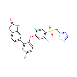 O=C1Cc2ccc(-c3cc(Cl)ccc3Oc3cc(F)c(S(=O)(=O)Nc4ncns4)cc3F)cc2N1 ZINC000205511251