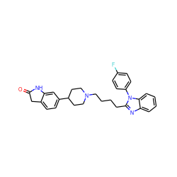 O=C1Cc2ccc(C3CCN(CCCCc4nc5ccccc5n4-c4ccc(F)cc4)CC3)cc2N1 ZINC000058592141