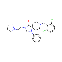 O=C1N(CCN2CCCC2)CN(c2ccccc2)C12CCN(Cc1c(Cl)cccc1Cl)CC2 ZINC000040900035