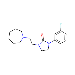O=C1N(CCN2CCCCCC2)CCN1c1cccc(F)c1 ZINC000049045316