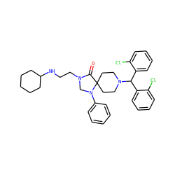 O=C1N(CCNC2CCCCC2)CN(c2ccccc2)C12CCN(C(c1ccccc1Cl)c1ccccc1Cl)CC2 ZINC000042851430