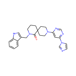 O=C1N(Cc2c[nH]c3ccccc23)CCCC12CCN(c1cc(-n3ccnc3)ncn1)CC2 ZINC000096173196
