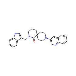 O=C1N(Cc2c[nH]c3ccccc23)CCCC12CCN(c1cnc3ccccc3c1)CC2 ZINC000096173085