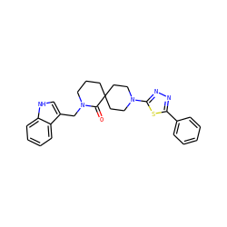 O=C1N(Cc2c[nH]c3ccccc23)CCCC12CCN(c1nnc(-c3ccccc3)s1)CC2 ZINC000096173210