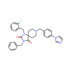 O=C1N(Cc2ccccc2)C(=O)C2(CCN(Cc3ccc(-n4ccnc4)cc3)CC2)N1Cc1ccccc1F ZINC000028704477