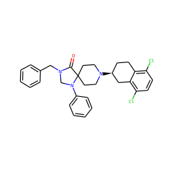 O=C1N(Cc2ccccc2)CN(c2ccccc2)C12CCN([C@H]1CCc3c(Cl)ccc(Cl)c3C1)CC2 ZINC000013806862