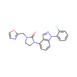 O=C1N(Cc2ncco2)CCN1c1cccc2c1cnn2-c1ccccc1F ZINC000584625060