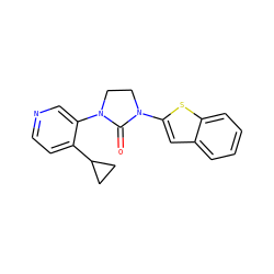 O=C1N(c2cc3ccccc3s2)CCN1c1cnccc1C1CC1 ZINC000144306357