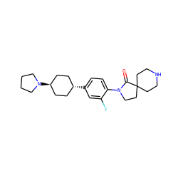 O=C1N(c2ccc([C@H]3CC[C@H](N4CCCC4)CC3)cc2F)CCC12CCNCC2 ZINC001772619146