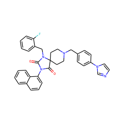 O=C1N(c2cccc3ccccc23)C(=O)C2(CCN(Cc3ccc(-n4ccnc4)cc3)CC2)N1Cc1ccccc1F ZINC000028704481