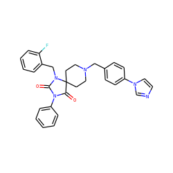 O=C1N(c2ccccc2)C(=O)C2(CCN(Cc3ccc(-n4ccnc4)cc3)CC2)N1Cc1ccccc1F ZINC000028704474