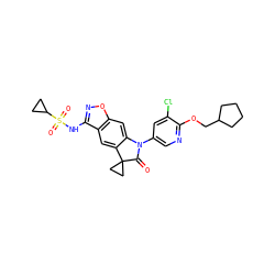 O=C1N(c2cnc(OCC3CCCC3)c(Cl)c2)c2cc3onc(NS(=O)(=O)C4CC4)c3cc2C12CC2 ZINC000473154071