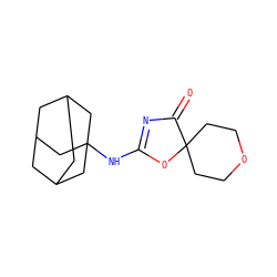 O=C1N=C(NC23CC4CC(CC(C4)C2)C3)OC12CCOCC2 ZINC000028824002