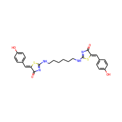 O=C1N=C(NCCCCCCNC2=NC(=O)/C(=C/c3ccc(O)cc3)S2)S/C1=C\c1ccc(O)cc1 ZINC000095559416
