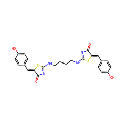O=C1N=C(NCCCCNC2=NC(=O)/C(=C/c3ccc(O)cc3)S2)S/C1=C\c1ccc(O)cc1 ZINC000095564354