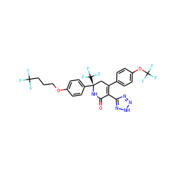 O=C1N[C@@](c2ccc(OCCCC(F)(F)F)cc2)(C(F)(F)F)CC(c2ccc(OC(F)(F)F)cc2)=C1c1nn[nH]n1 ZINC001772629797