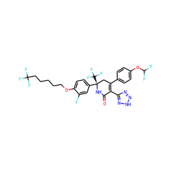 O=C1N[C@@](c2ccc(OCCCCCC(F)(F)F)c(F)c2)(C(F)(F)F)CC(c2ccc(OC(F)F)cc2)=C1c1nn[nH]n1 ZINC001772635337
