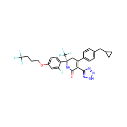 O=C1N[C@](c2ccc(OCCCC(F)(F)F)cc2F)(C(F)(F)F)CC(c2ccc(CC3CC3)cc2)=C1c1nn[nH]n1 ZINC001772608543