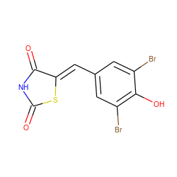 O=C1NC(=O)/C(=C/c2cc(Br)c(O)c(Br)c2)S1 ZINC000012428278