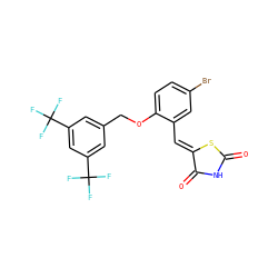 O=C1NC(=O)/C(=C/c2cc(Br)ccc2OCc2cc(C(F)(F)F)cc(C(F)(F)F)c2)S1 ZINC000049709664