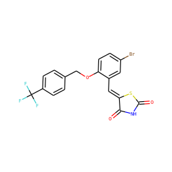 O=C1NC(=O)/C(=C/c2cc(Br)ccc2OCc2ccc(C(F)(F)F)cc2)S1 ZINC000045284374