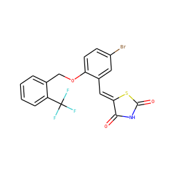 O=C1NC(=O)/C(=C/c2cc(Br)ccc2OCc2ccccc2C(F)(F)F)S1 ZINC000045285782