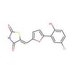 O=C1NC(=O)/C(=C/c2ccc(-c3cc(Cl)ccc3O)o2)S1 ZINC000034620572