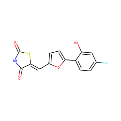 O=C1NC(=O)/C(=C/c2ccc(-c3ccc(F)cc3O)o2)S1 ZINC000027646328