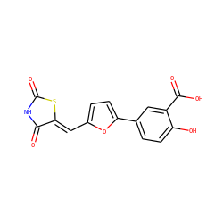 O=C1NC(=O)/C(=C/c2ccc(-c3ccc(O)c(C(=O)O)c3)o2)S1 ZINC000015659798