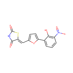 O=C1NC(=O)/C(=C/c2ccc(-c3cccc([N+](=O)[O-])c3O)o2)S1 ZINC000035962268