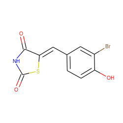 O=C1NC(=O)/C(=C/c2ccc(O)c(Br)c2)S1 ZINC000033322222
