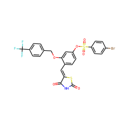 O=C1NC(=O)/C(=C/c2ccc(OS(=O)(=O)c3ccc(Br)cc3)cc2OCc2ccc(C(F)(F)F)cc2)S1 ZINC000072110261