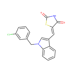 O=C1NC(=O)/C(=C/c2cn(Cc3cccc(Cl)c3)c3ccccc23)S1 ZINC000106695065