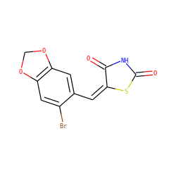 O=C1NC(=O)/C(=C\c2cc3c(cc2Br)OCO3)S1 ZINC000000973806