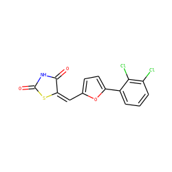 O=C1NC(=O)/C(=C\c2ccc(-c3cccc(Cl)c3Cl)o2)S1 ZINC000000975814